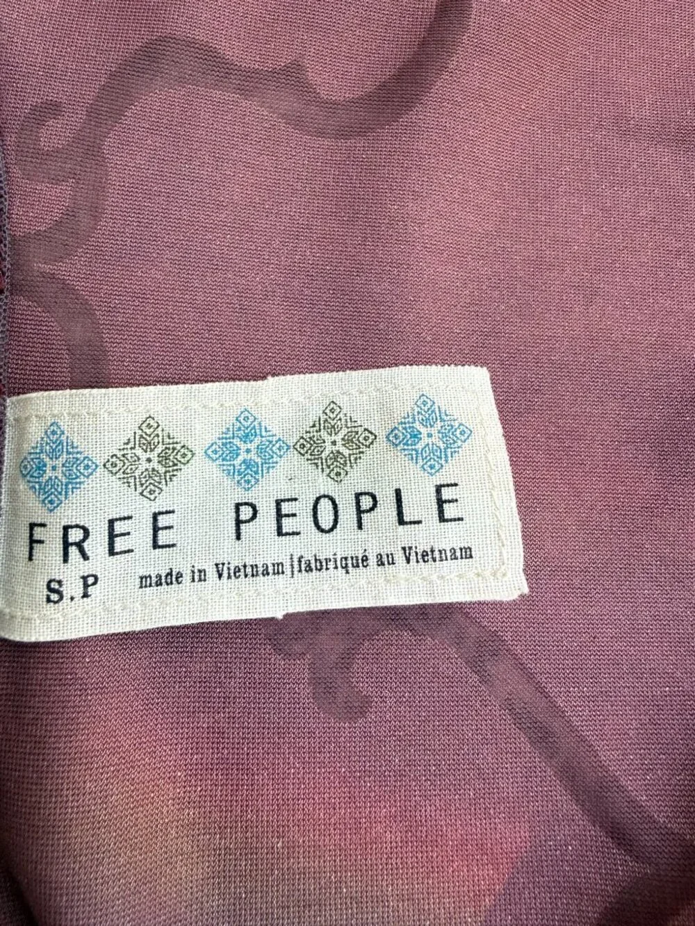 Free People V-Neck Velvet & Sheer Burnout Top in Burgundy - Mauve & Gold Print